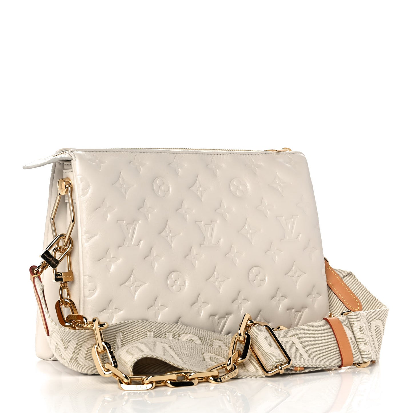 Lambskin Embossed Monogram Coussin PM Cream