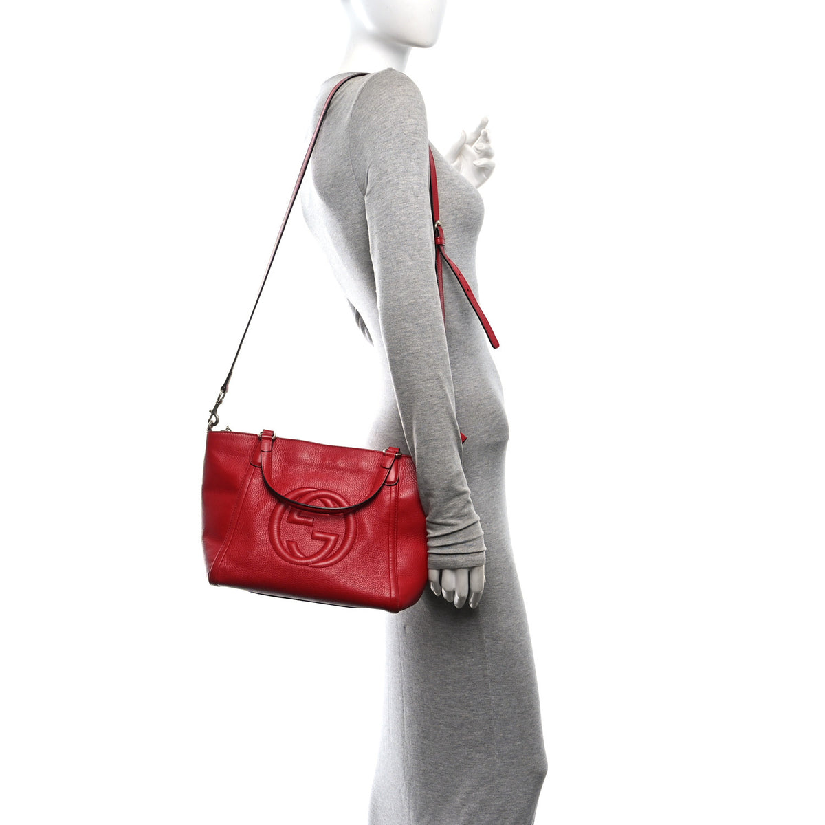 Gucci Pebbled Calfskin Small Soho Top Handle Bag Red 2 of 12
