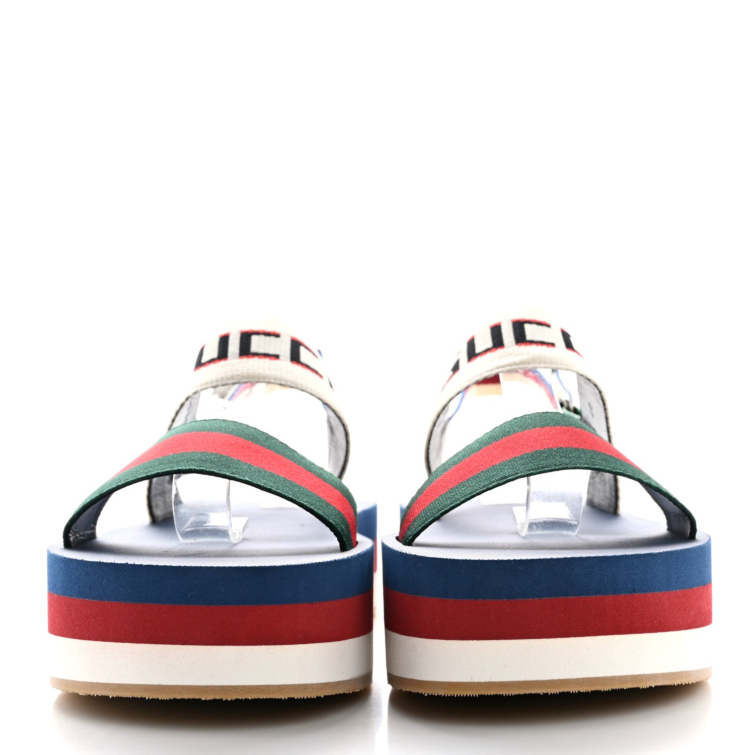 Gucci Nylon Stripe Logo Sylvie Web Platform Slingback Sandals 40 Green Red Ecru 3 of 11