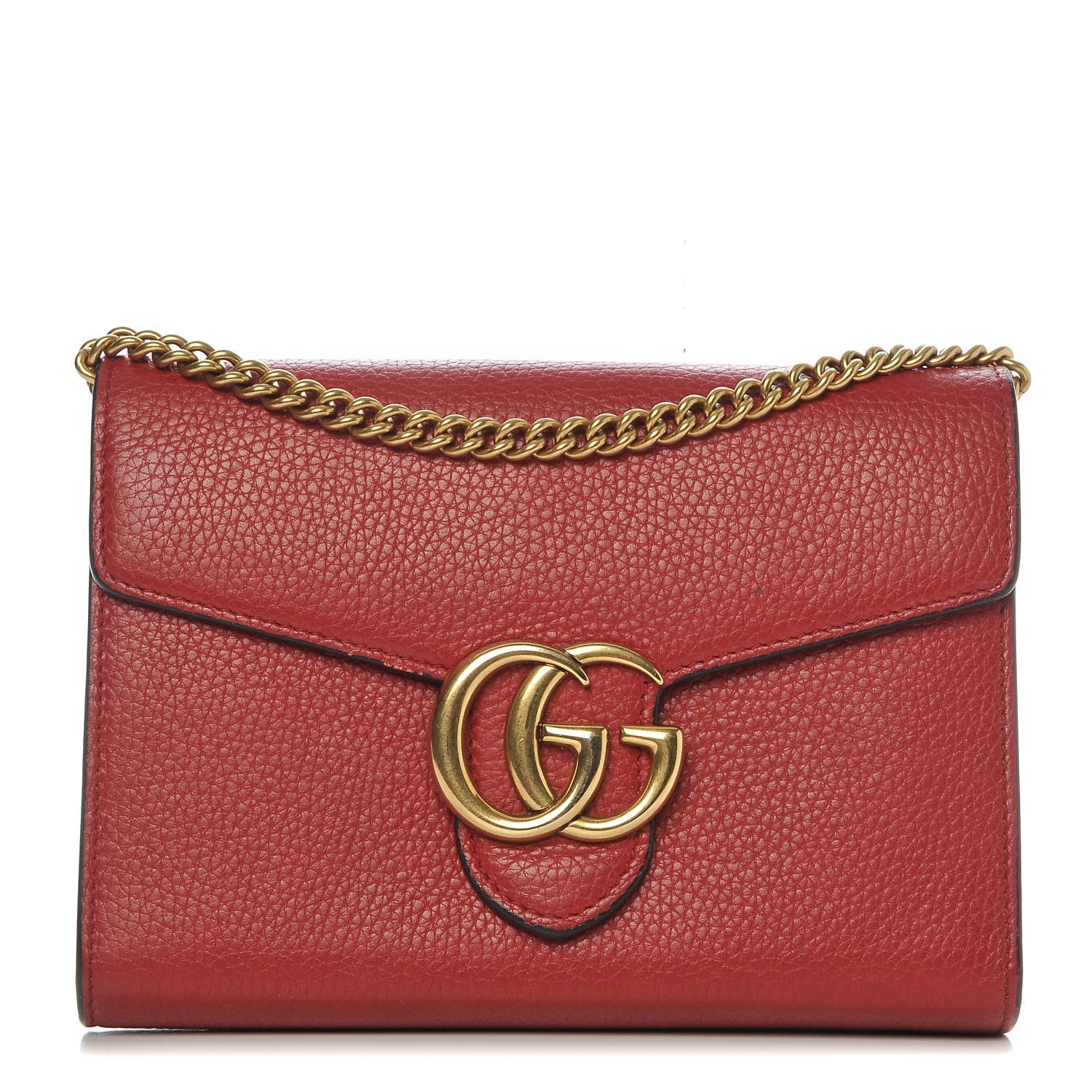 Gucci Calfskin GG Marmont Chain Wallet Vulcanic Red 1 of 10