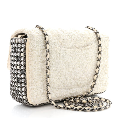 Chanel Tweed Quilted Mini Side Pearl Flap Bag Ecru White 3 of 12