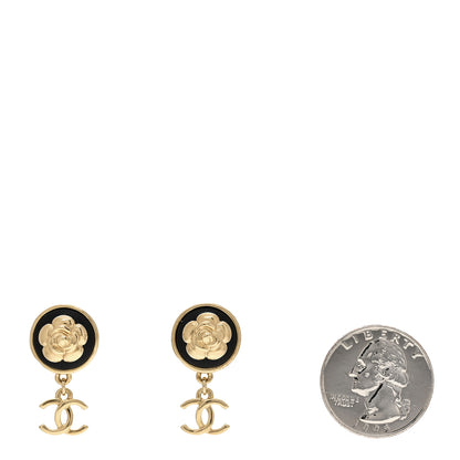 Chanel Metal Lambskin Camellia CC Drop Earrings Gold Black 2 of 4