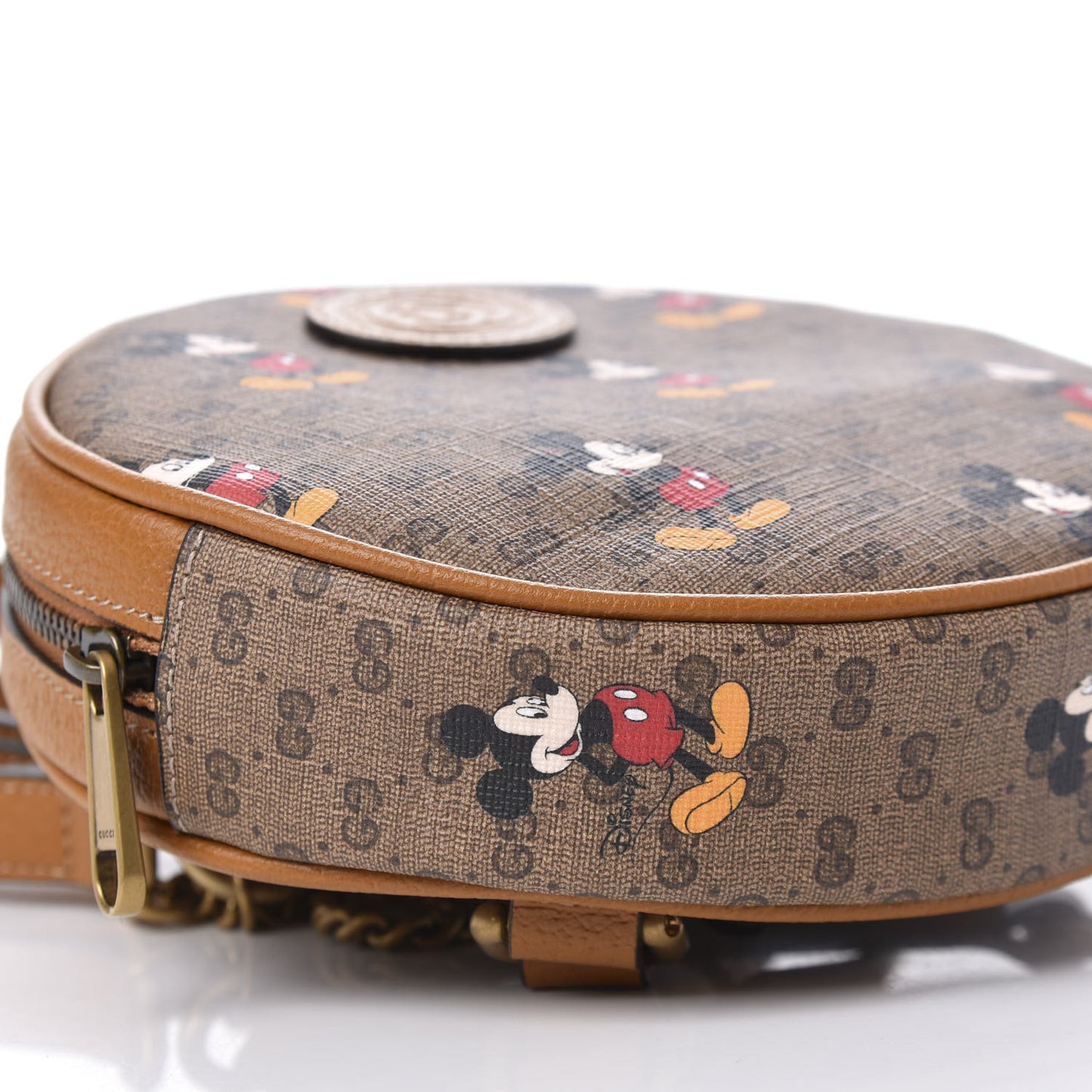 X DISNEY Mini Vintage GG Supreme Monogram Mickey Mouse Round Backpack Beige Vintage Sun Oil