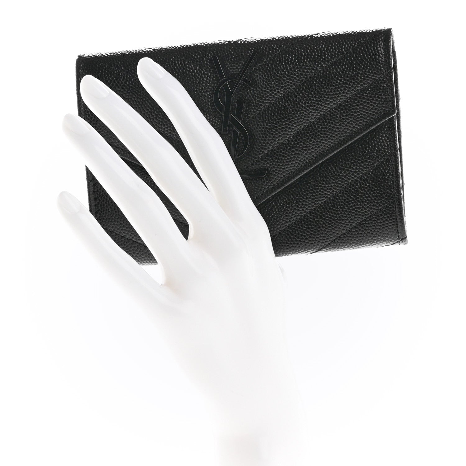 Saint Laurent Grain De Poudre Matelasse Chevron Small Monochrome Monogram Envelope Wallet Black 2 of 7