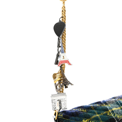 Balenciaga Wool Plaid Diagonal Allover Logo Matelasse XS Souvenir Belt Bag Green Blue Yellow 10 of 10