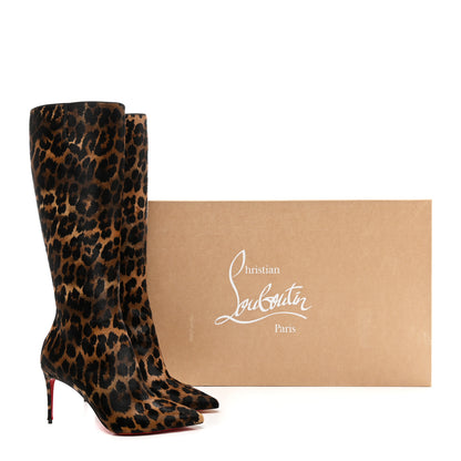Christian Louboutin Pony Hair Leopard Print Kate Botta 85 Tall Boots 37.5 Brown Black 9 of 9