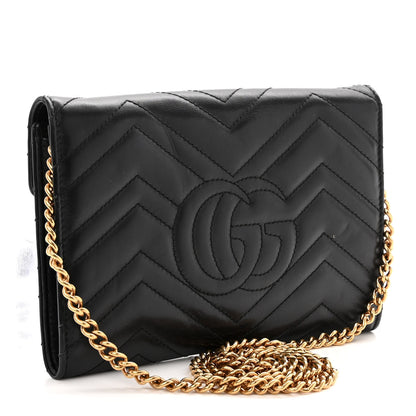 Gucci Calfskin Matelasse Mini GG Marmont Chain Wallet Black 3 of 10
