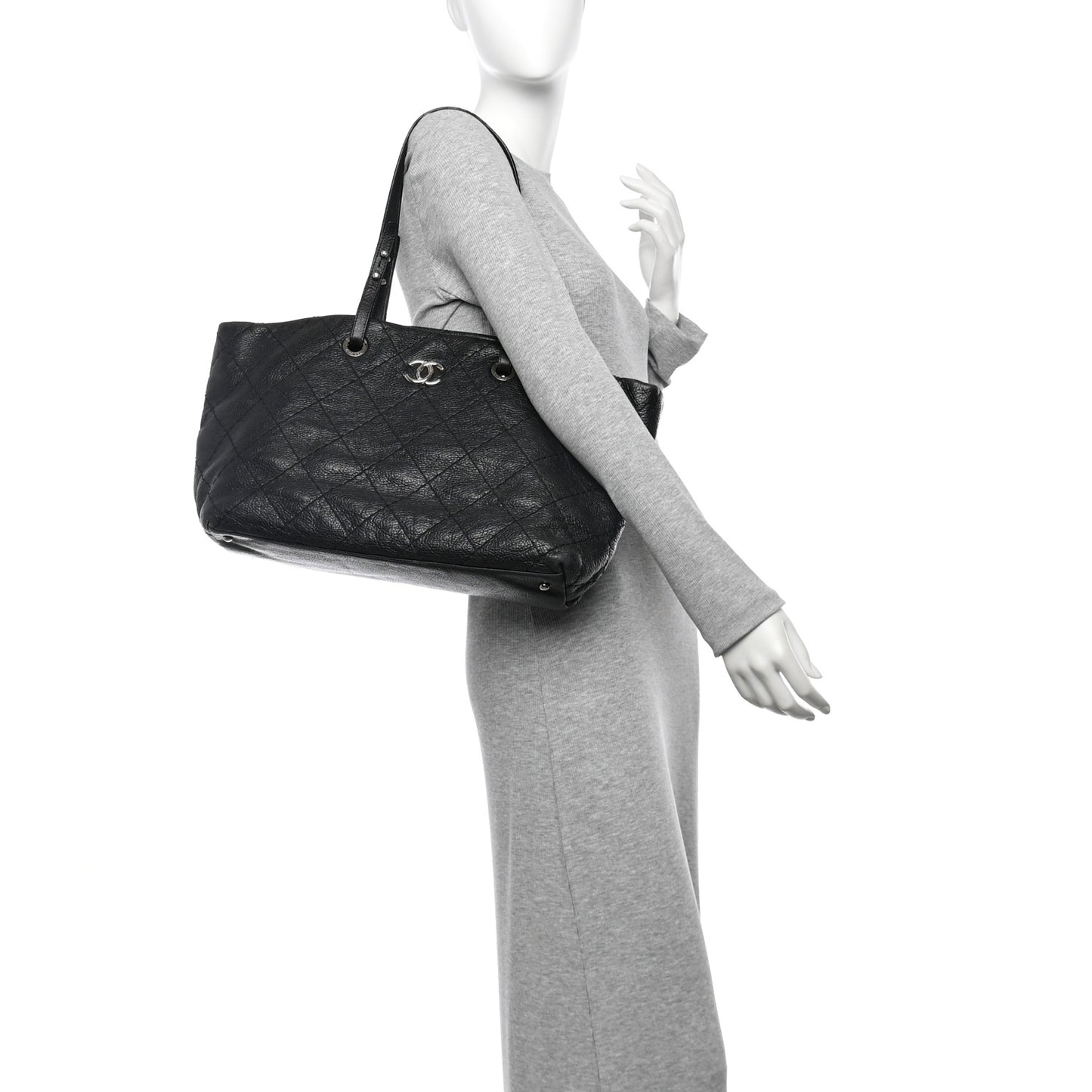 Glazed Calfskin Large On The Road Tote Black