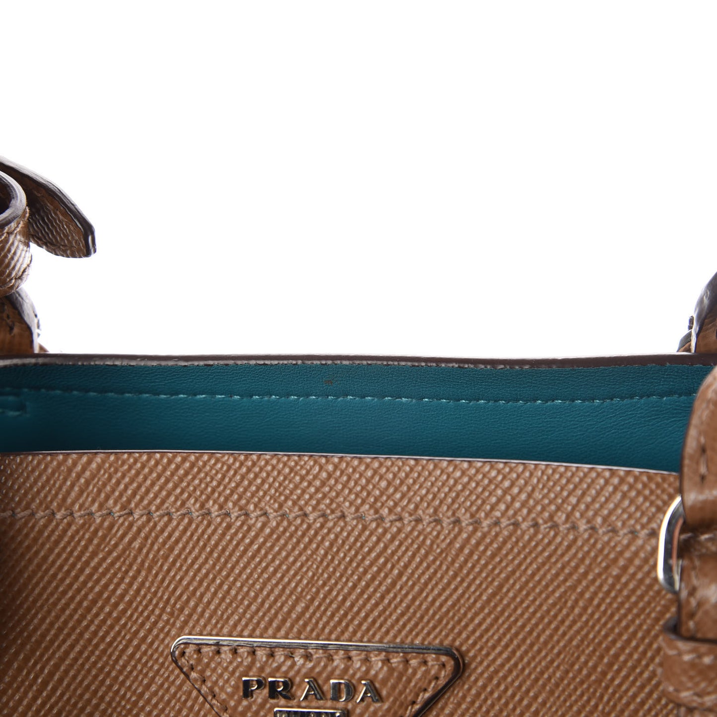 Saffiano Cuir Medium Double Handle Tote Cannella Turchese