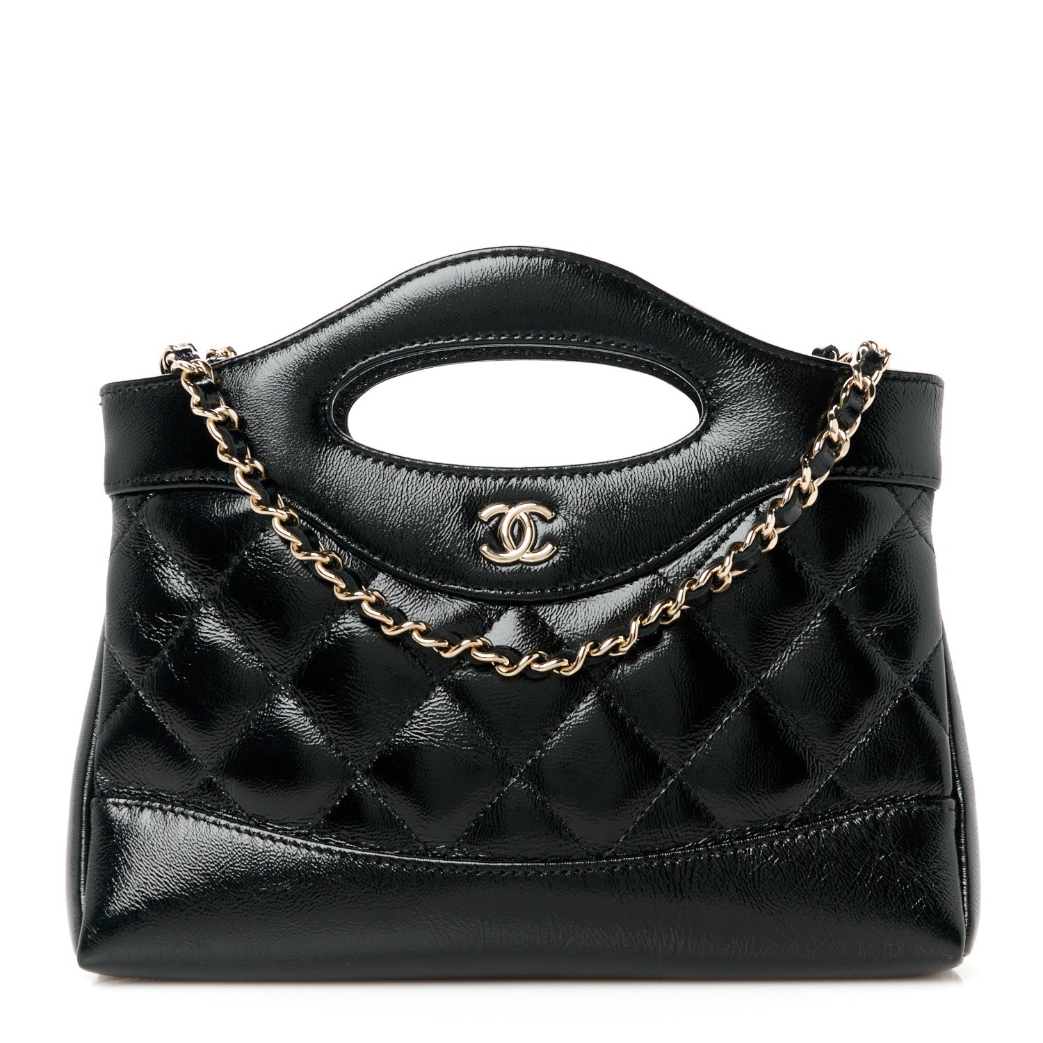Chanel Shiny Crumpled Calfskin Quilted Nano 31 Shopping Bag Black 1 of 11