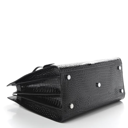 Saint Laurent Calfskin Crocodile Embossed Small Sac de Jour Black 4 of 10