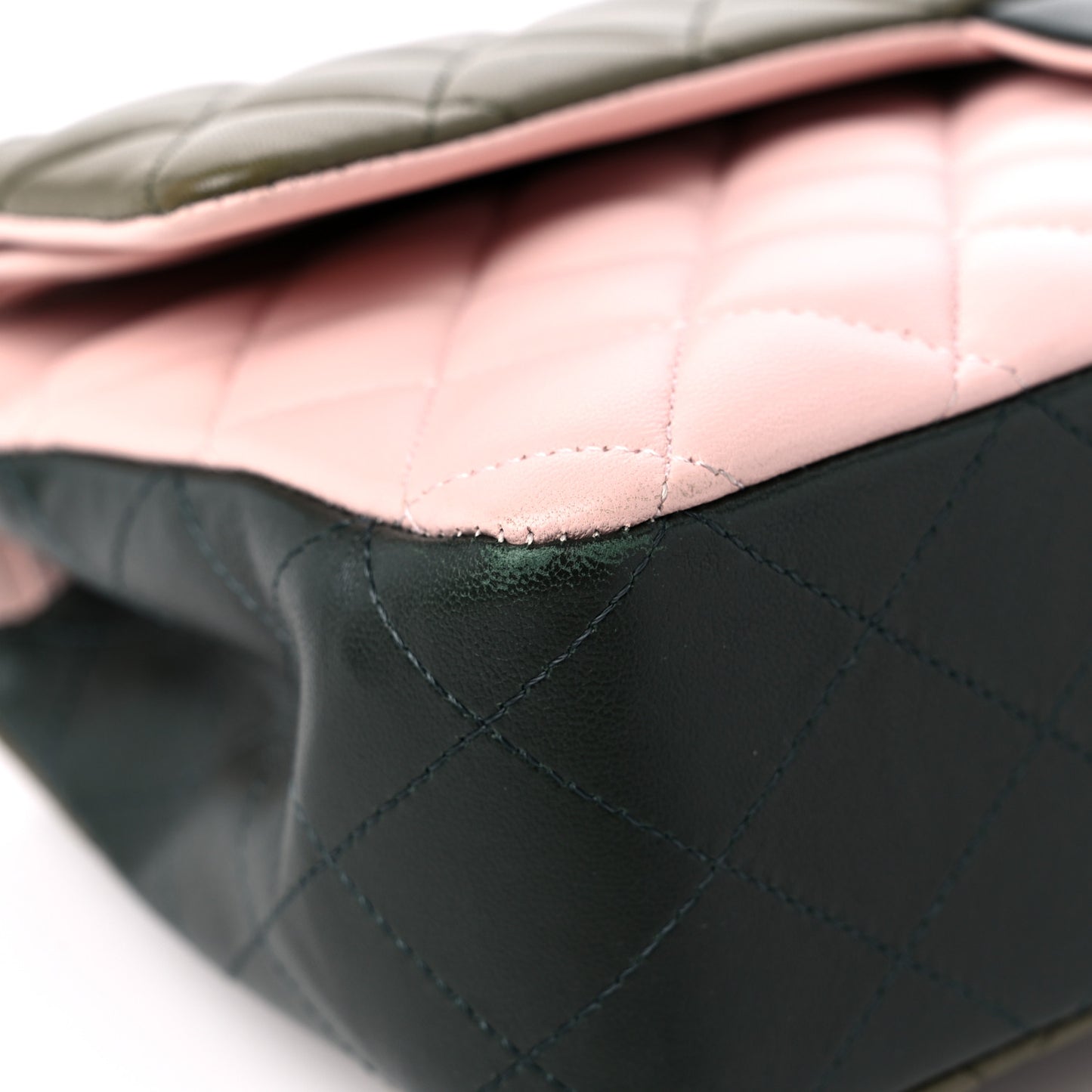 Lambskin Quilted Tri-Color Medium Double Flap Green Pink