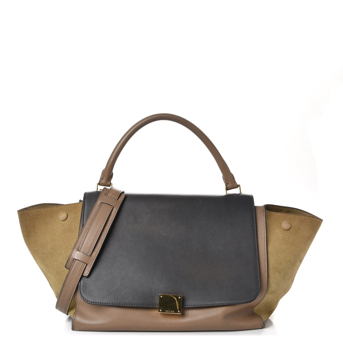 Smooth Calfskin Suede Medium Tri-Color Trapeze Olive