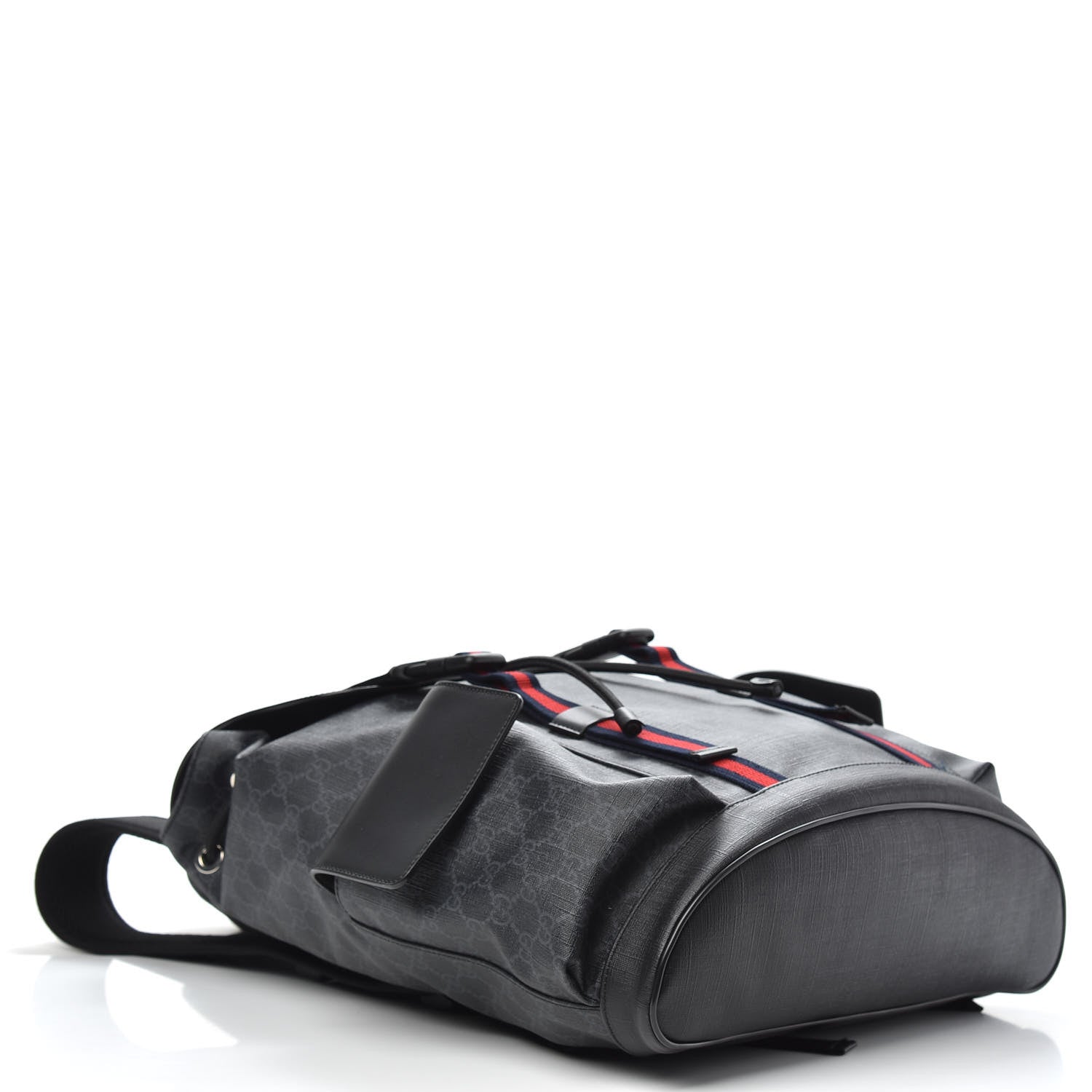 Gucci Soft GG Supreme Monogram Appia Calfskin Web Double Buckle Backpack Black 3 of 9