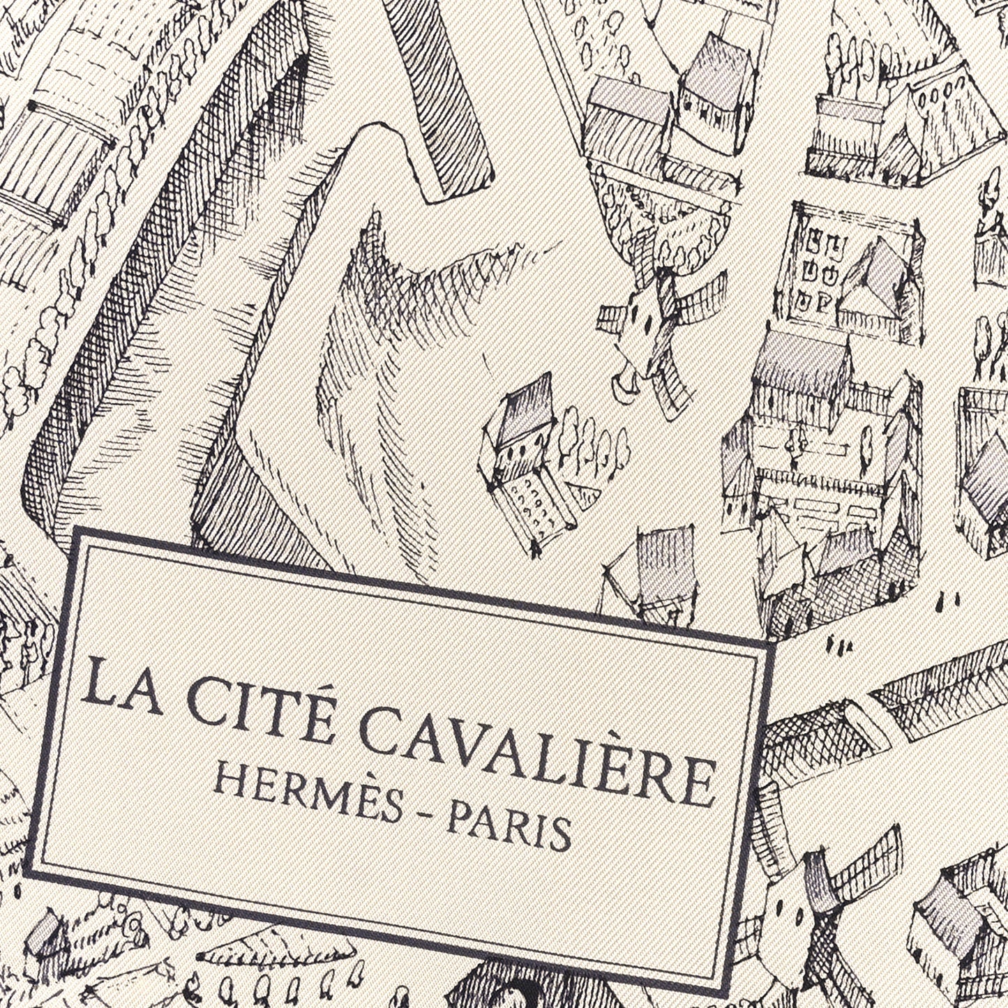 Silk Twill La Cite Cavaliere Scarf 90 Ivorie Anthracite