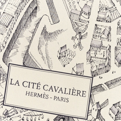 Hermes Silk Twill La Cite Cavaliere Scarf 90 Ivorie Anthracite 2 of 3