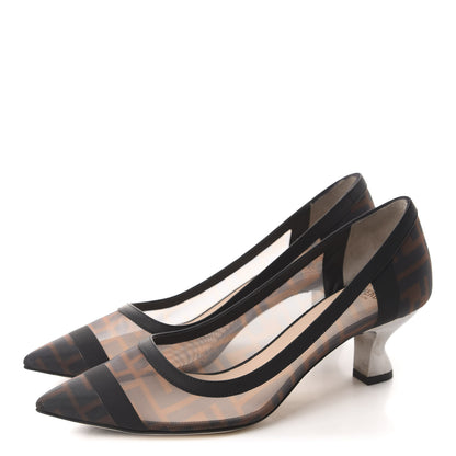 Fendi Technical Mesh Vitello Gommato FF Colibri 55mm Pumps 37.5 Tobacco Moro Black 3 of 9