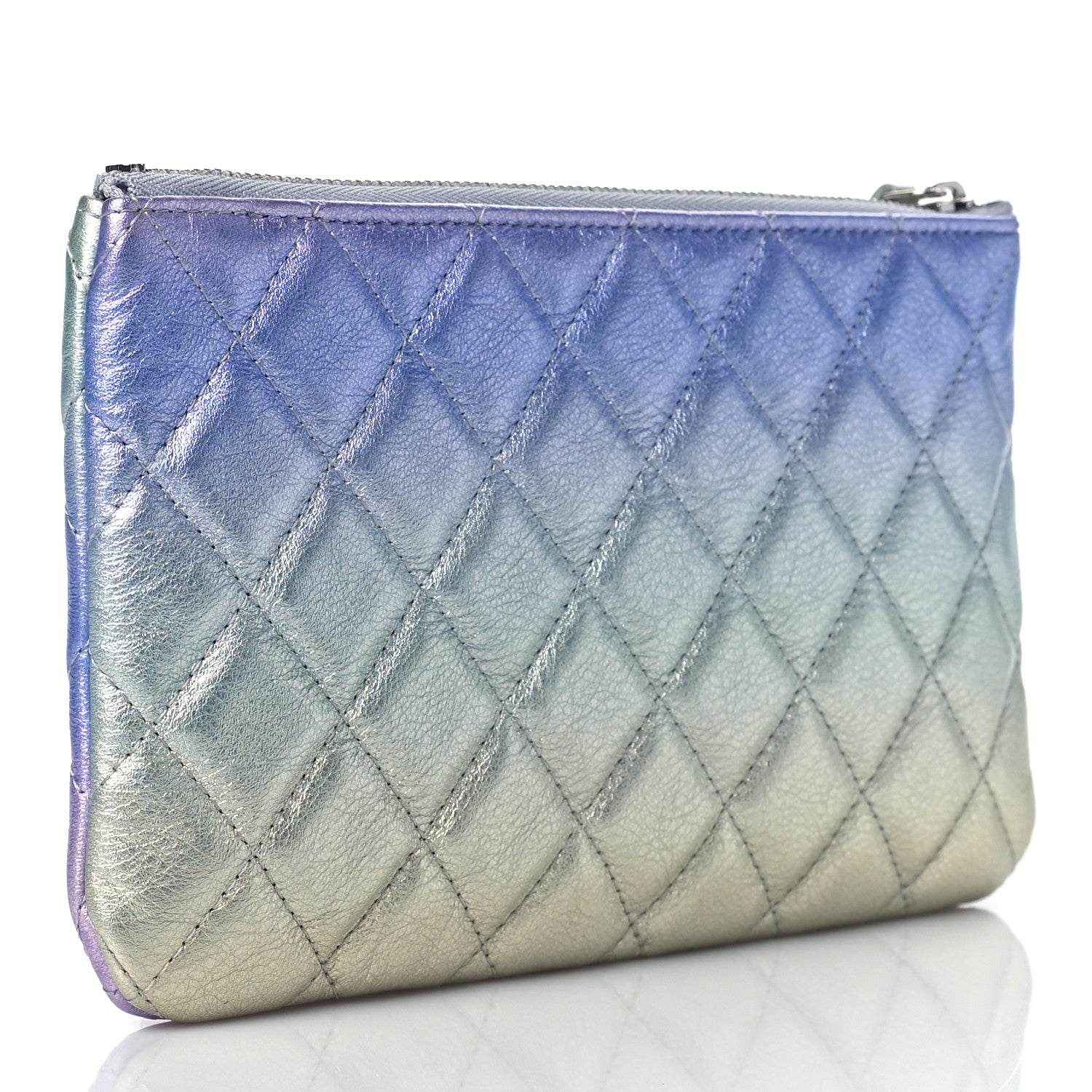 Chanel Gradient Metallic Calfskin Quilted Cosmetic Case Silver Blue Yellow Purple 3 of 9