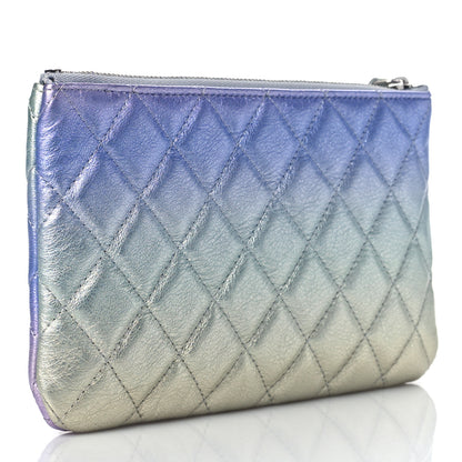 Chanel Gradient Metallic Calfskin Quilted Cosmetic Case Silver Blue Yellow Purple 3 of 9