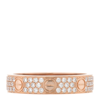 Cartier 18K Pink Gold Diamond 4mm LOVE Wedding Paved Band Ring 50 5.25 1 of 5