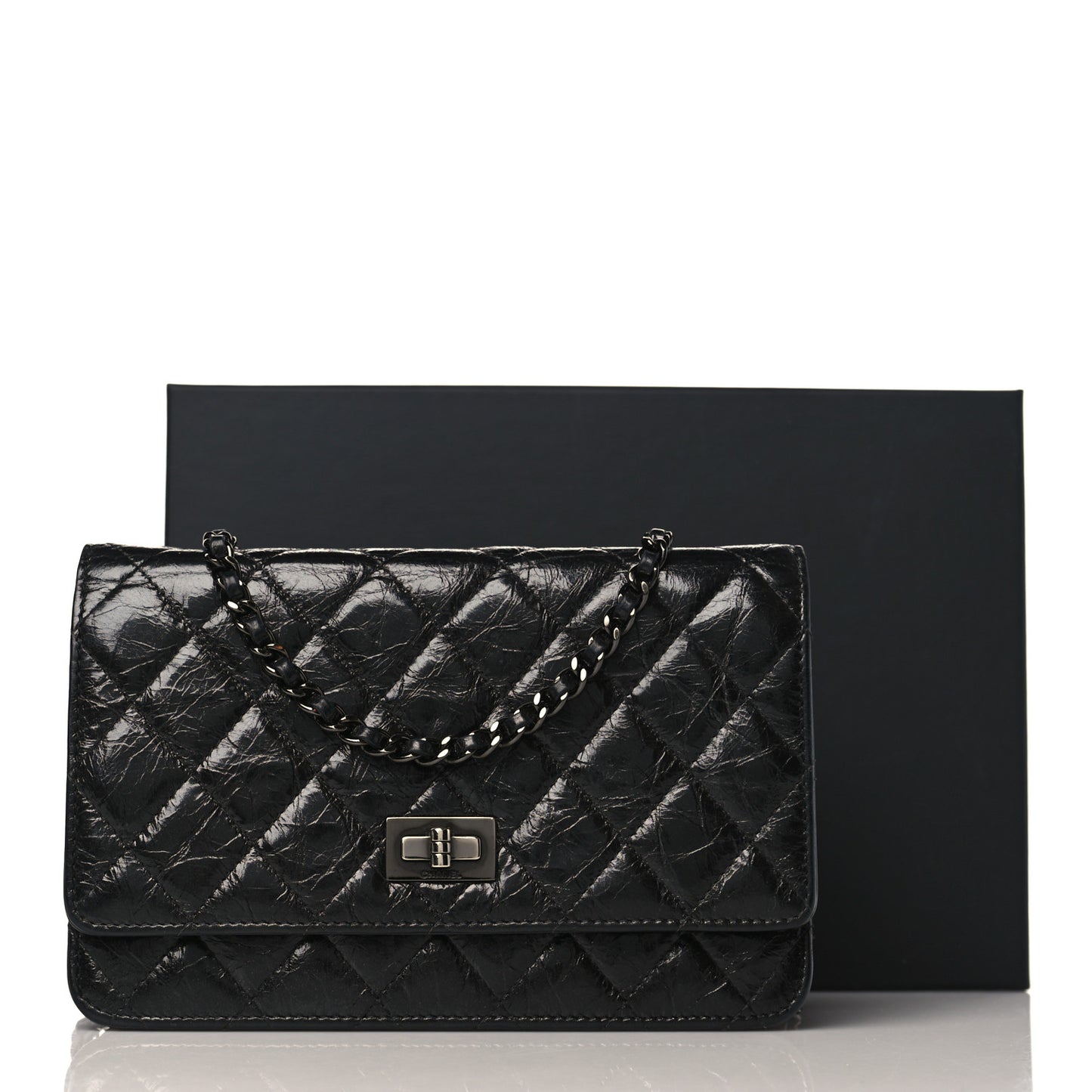 Glazed Aged Calfskin Reissue Wallet On Chain WOC Black