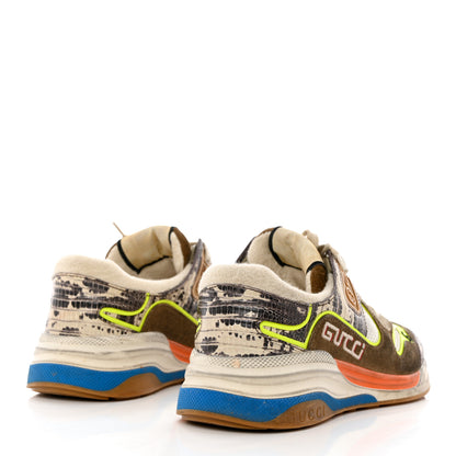 Gucci Suede Calfskin Tejus Printed Womens Ultrapace Sneakers 36 Natural Ardesia Neon Yellow 4 of 7