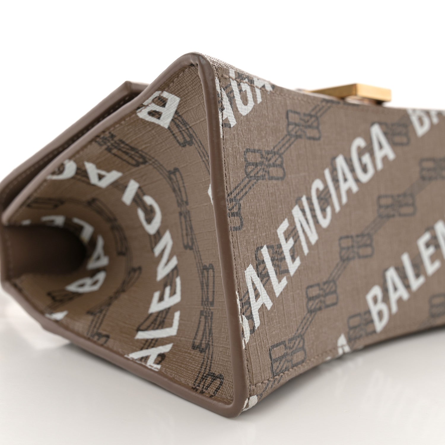 Balenciaga Coated Canvas BB Monogram Allover Logo Small Hourglass Top Handle Bag Beige Brown White 8 of 15