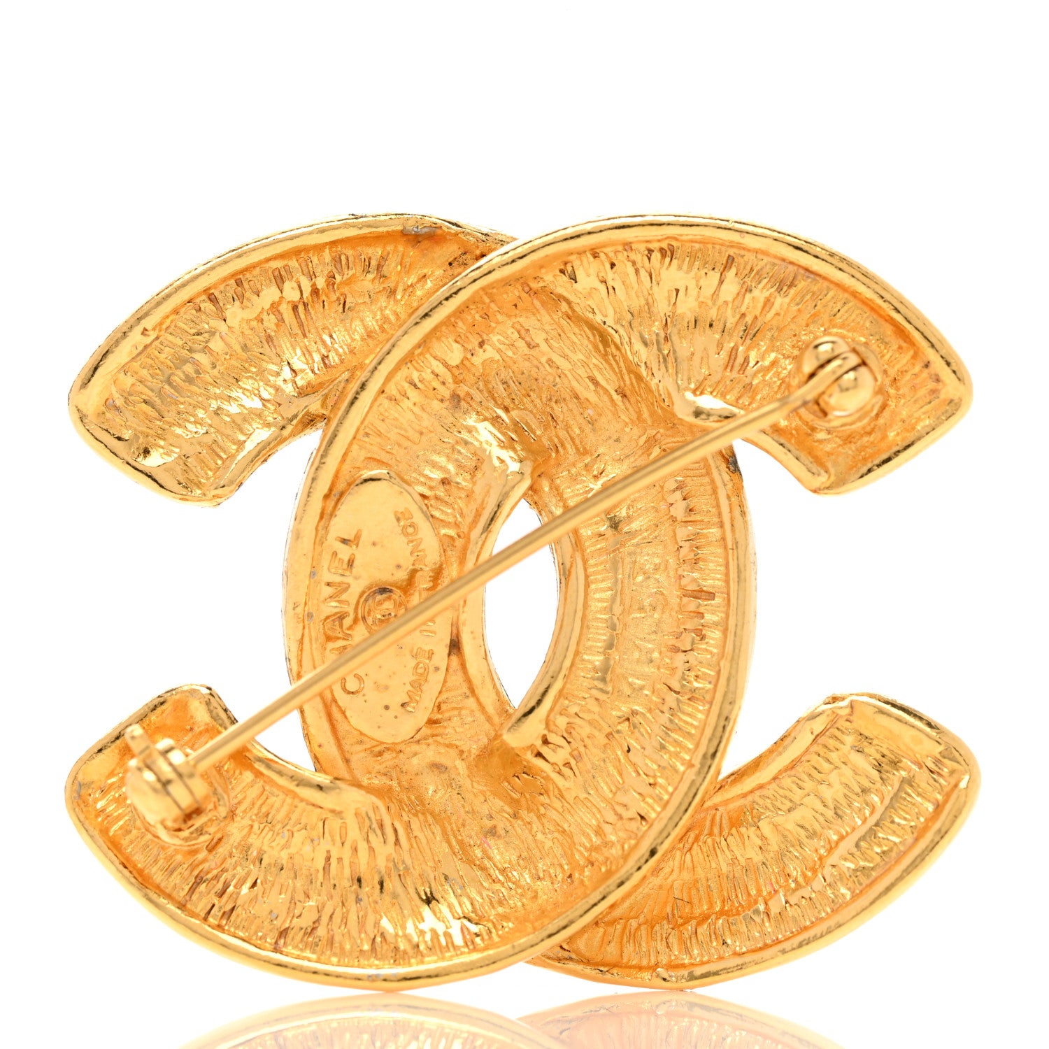 Chanel Metal Quilted Large CC Brooch Gold 3 of 4