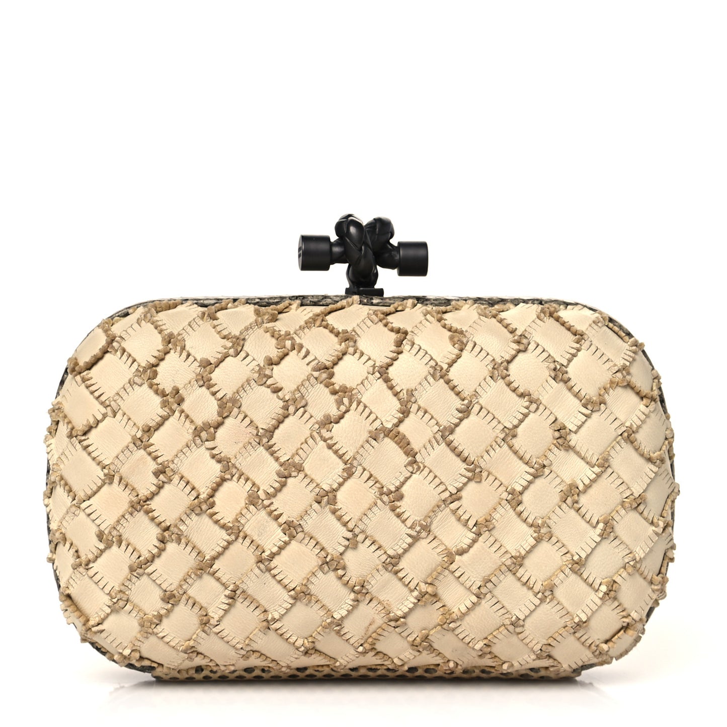 Ayers Nappa Fringe Intrecciato Knot Clutch Grey Beige
