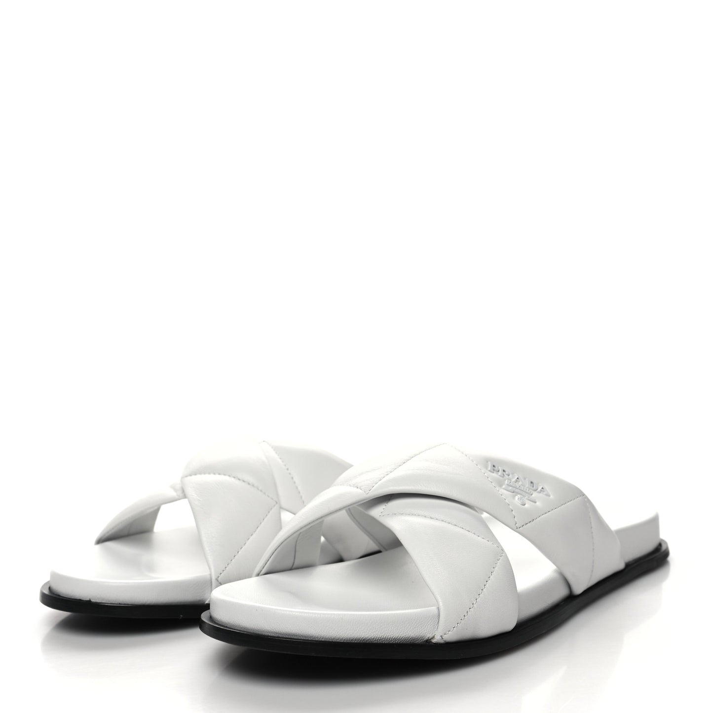 Nappa Logo Quilted Criss Cross Slide Sandals 41 White