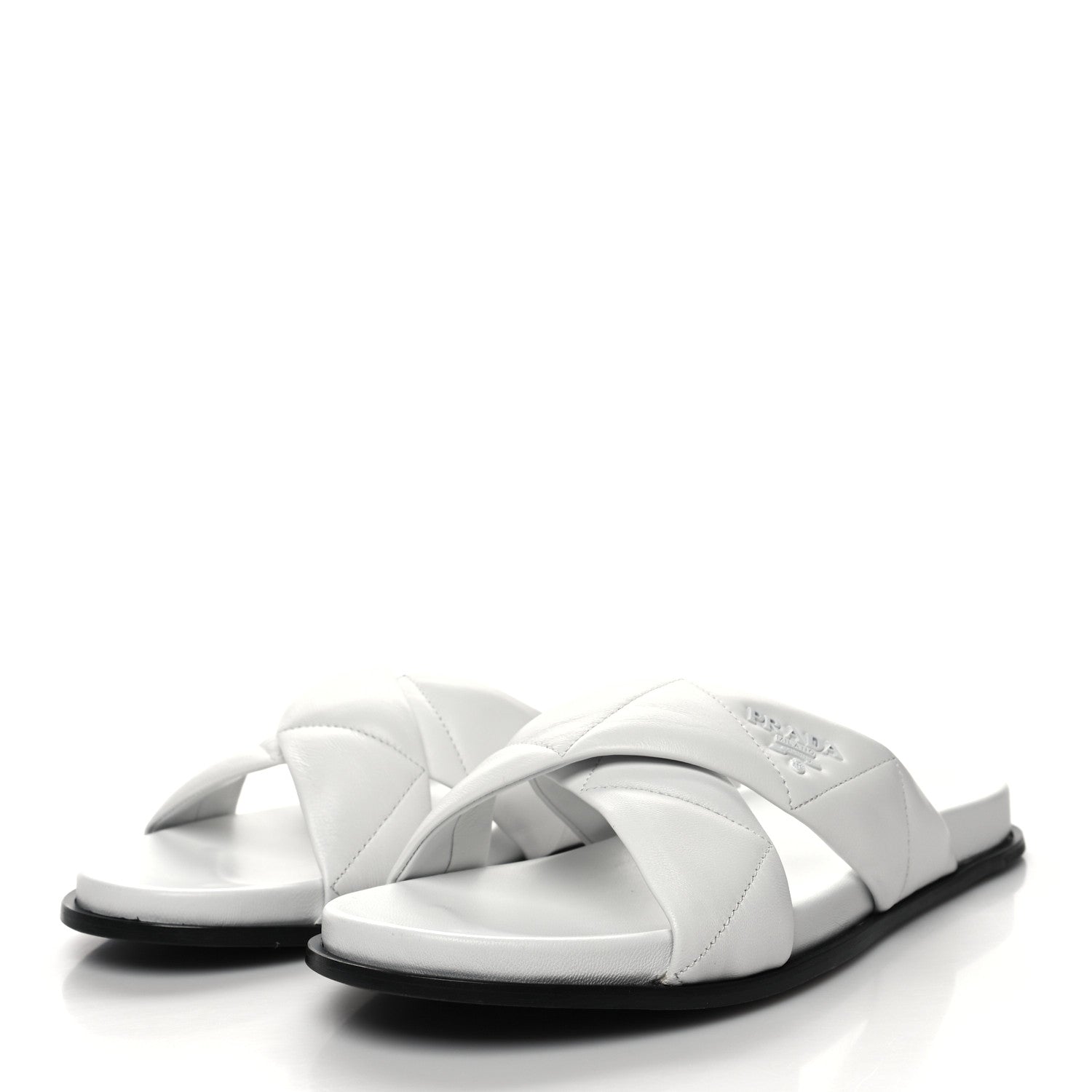 Prada Nappa Logo Quilted Criss Cross Slide Sandals 41 White 3 of 8