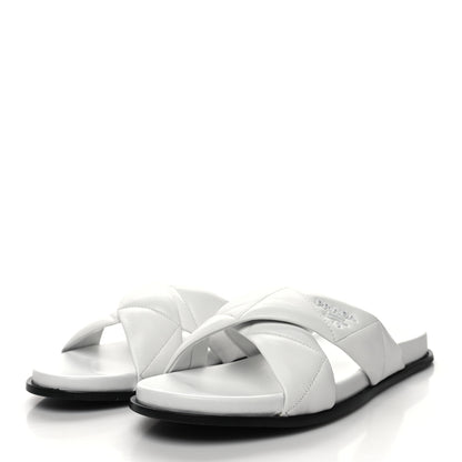 Prada Nappa Logo Quilted Criss Cross Slide Sandals 41 White 3 of 8