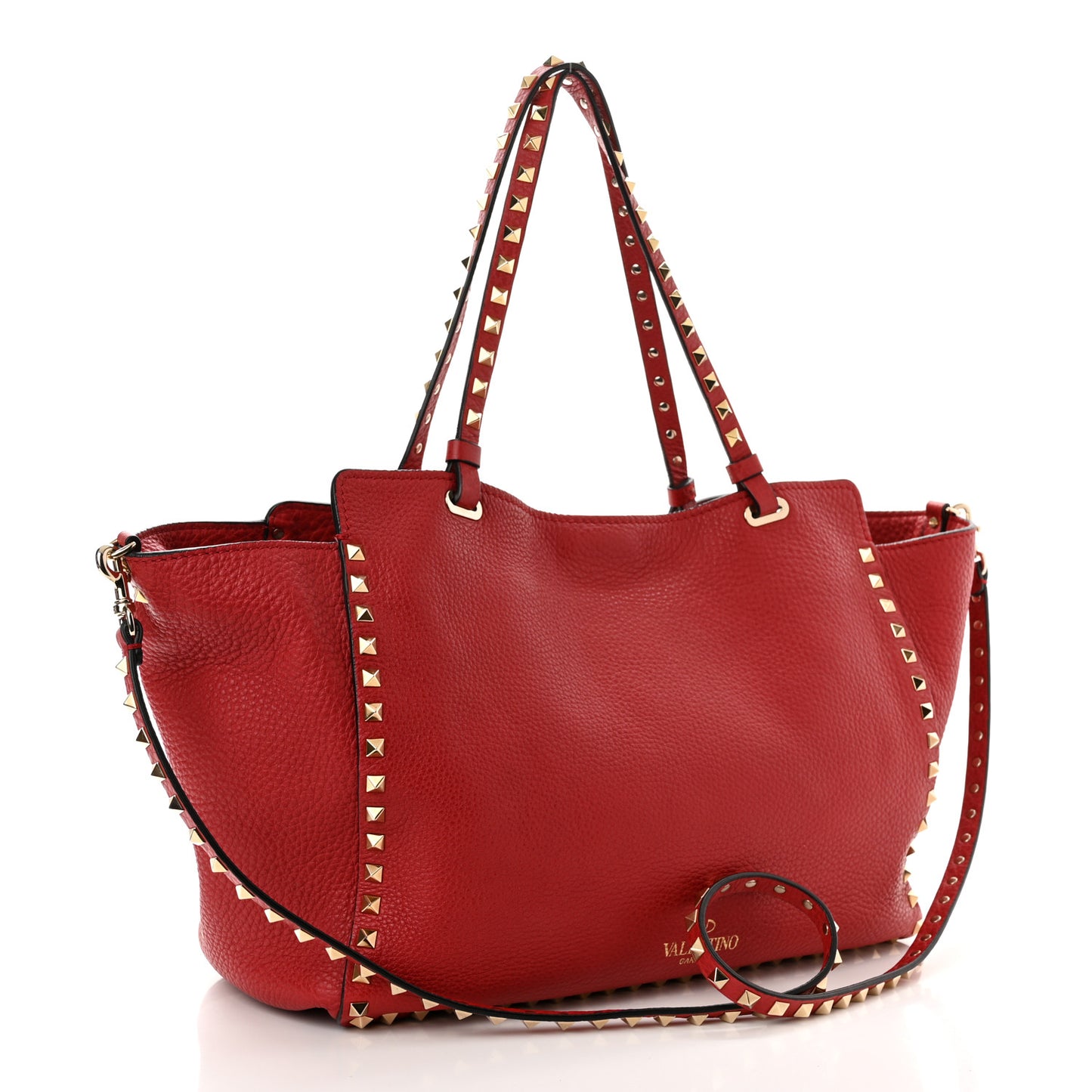 Pebbled Calfskin Medium Rockstud Tote Rosso Valentino