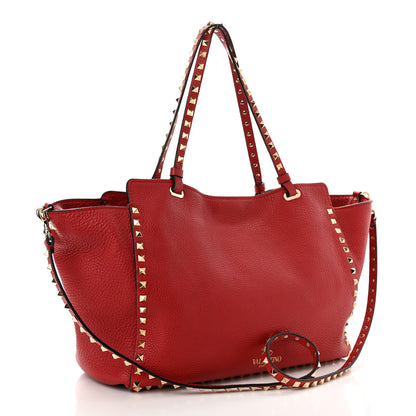 Valentino Garavani Pebbled Calfskin Medium Rockstud Tote Rosso Valentino 3 of 11