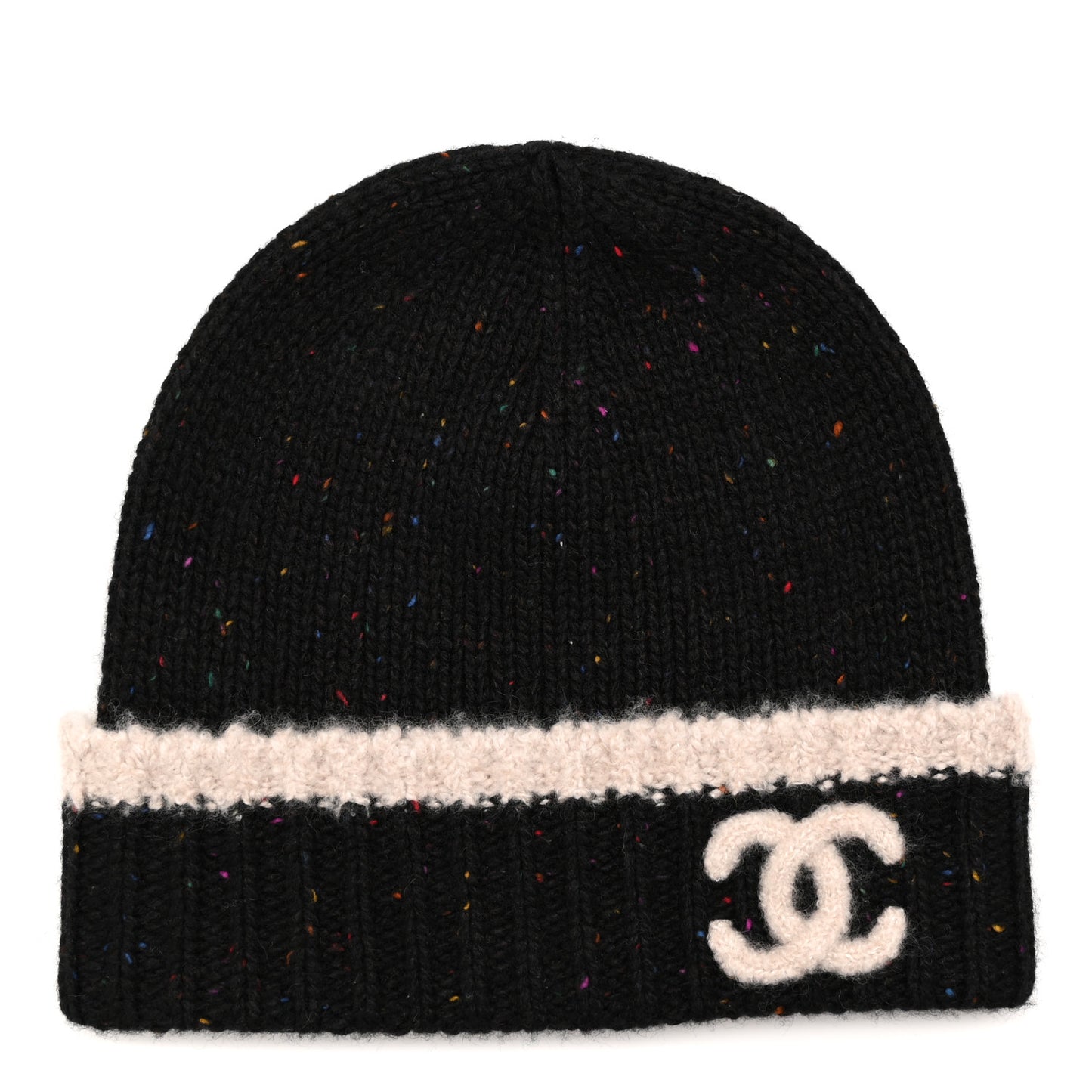 Cashmere Silk CC Beanie Hat Black Ecru