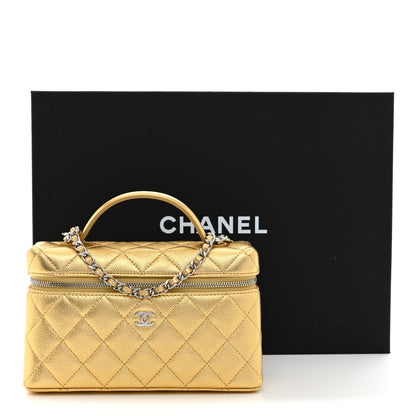 Chanel Metallic Caviar Quilted Top Handle Slim Vanity With Chain Gold 11 of 11