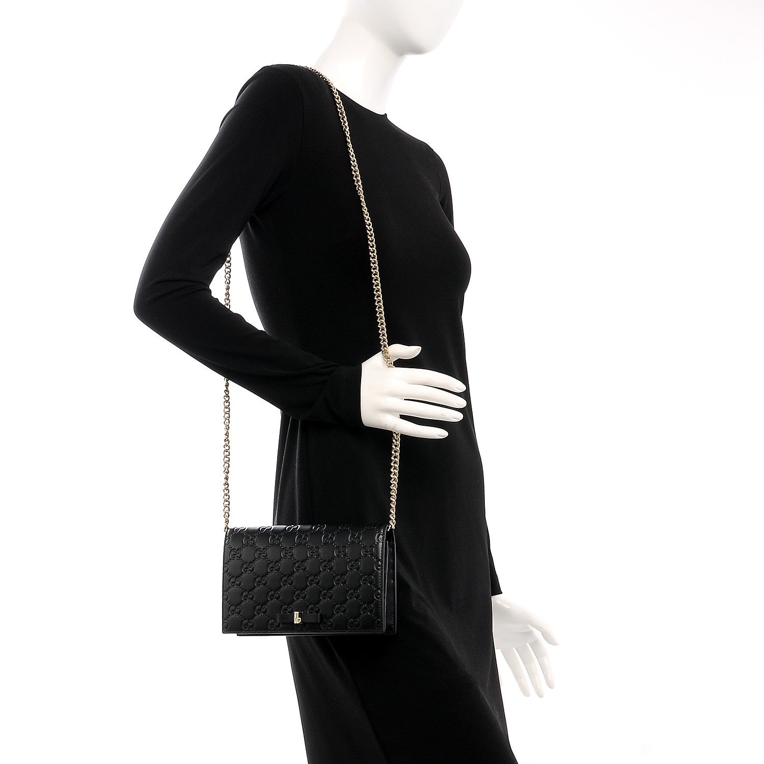 Gucci Guccissima Signature Bowy Chain Wallet Black 2 of 7