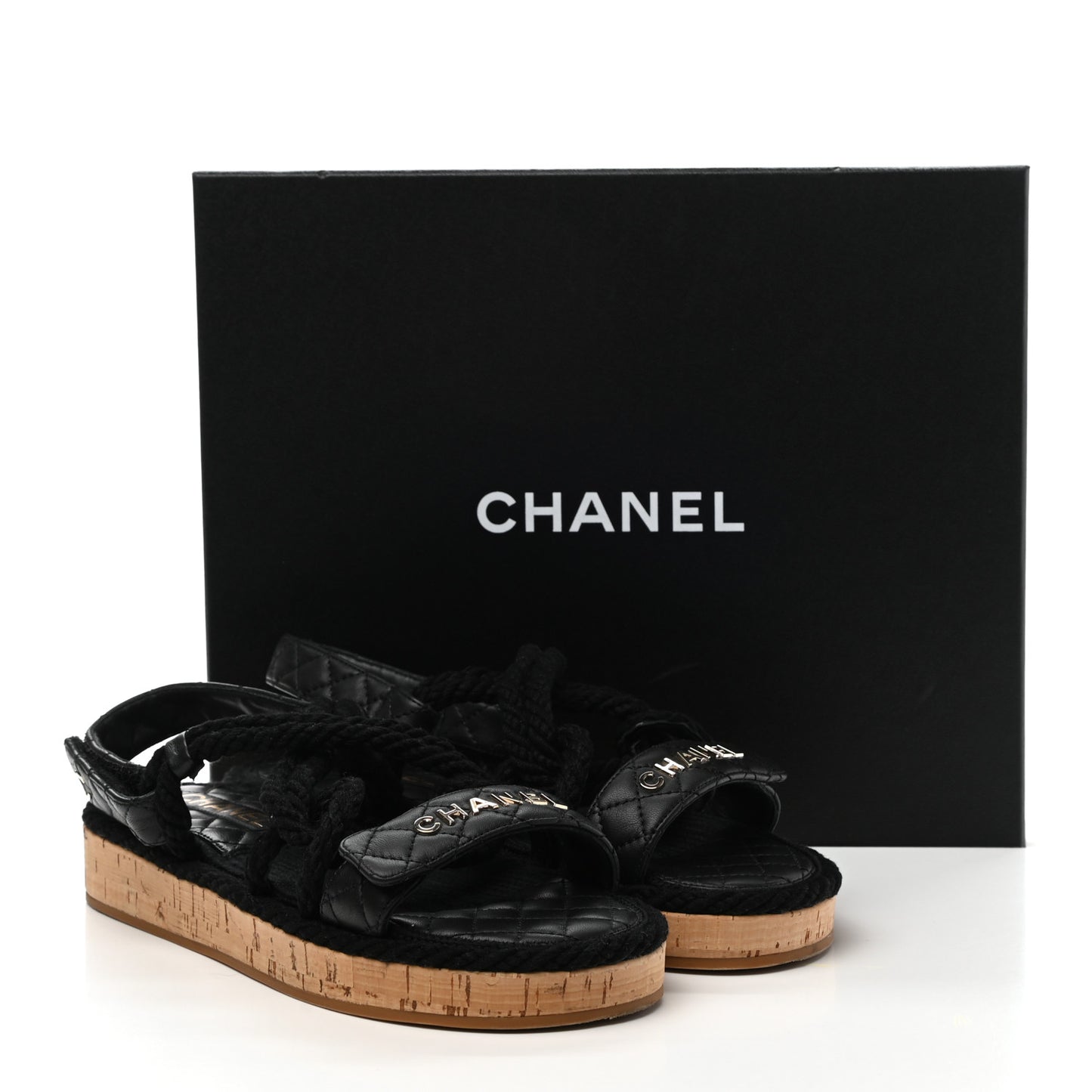 Cord Lambskin Quilted Logo Sandals 39 Black