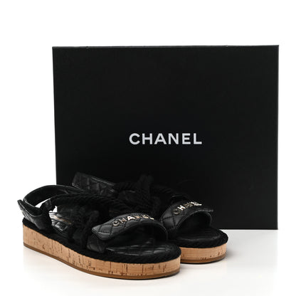 Chanel Cord Lambskin Quilted Logo Sandals 39 Black 9 of 9