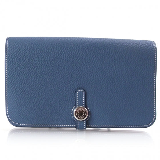 Togo Dogon Compact Wallet Blue Jean