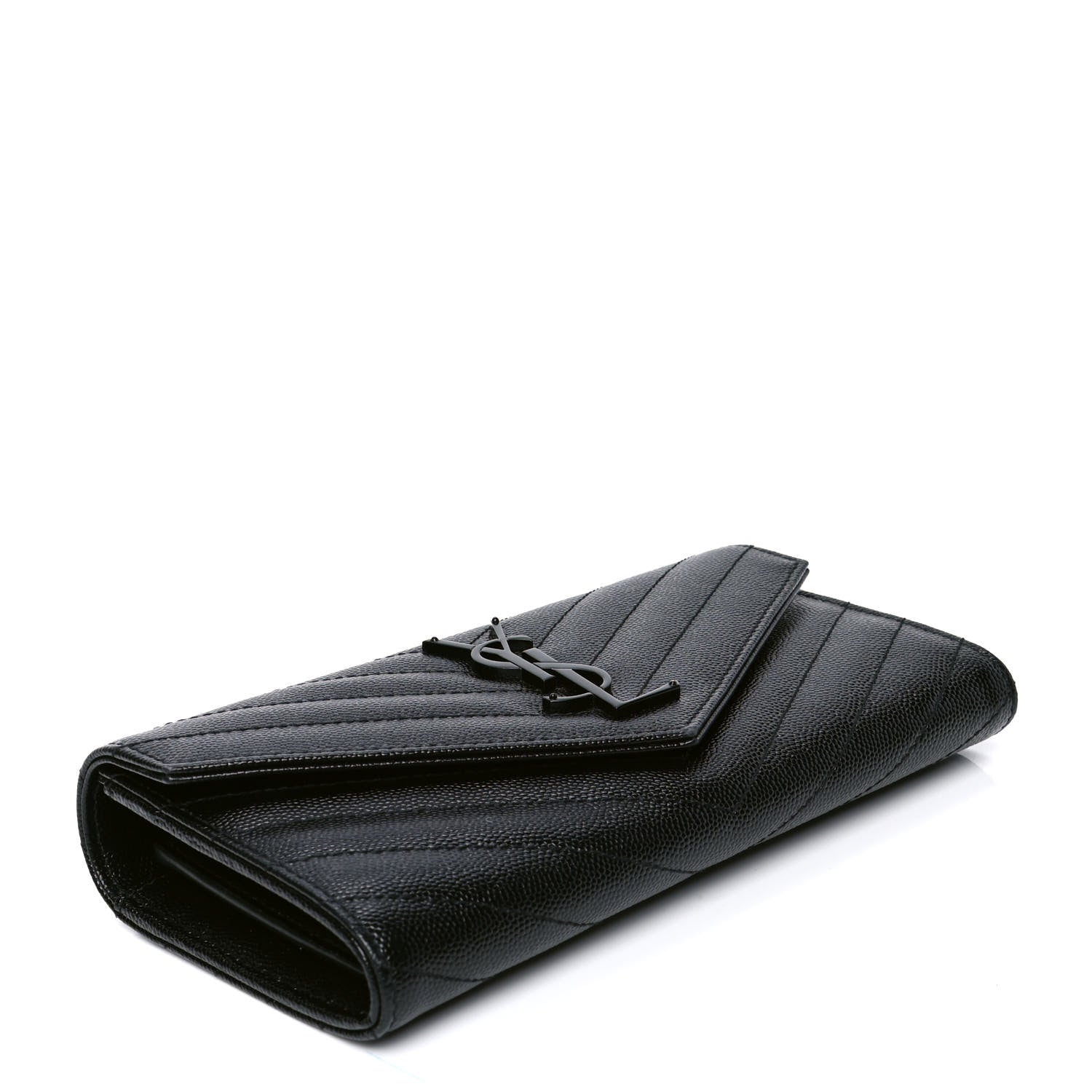 Saint Laurent Grain De Poudre Matelasse Chevron Monogram Flap Wallet Black 3 of 4