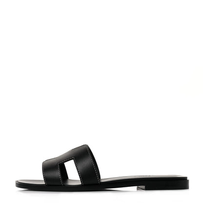 Hermes Box Calfskin Oran Sandals 37.5 Black 1 of 9