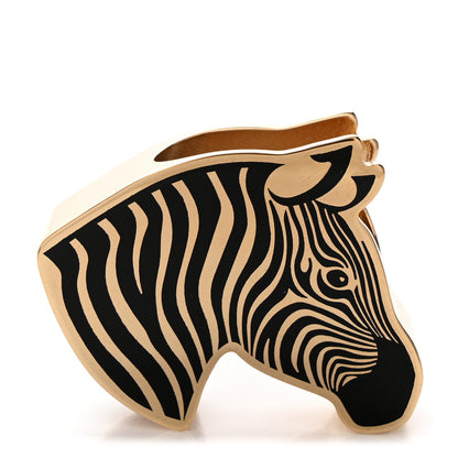 Hermes Permabrass Lacquered Zebra Scarf 90 Ring Black 1 of 4