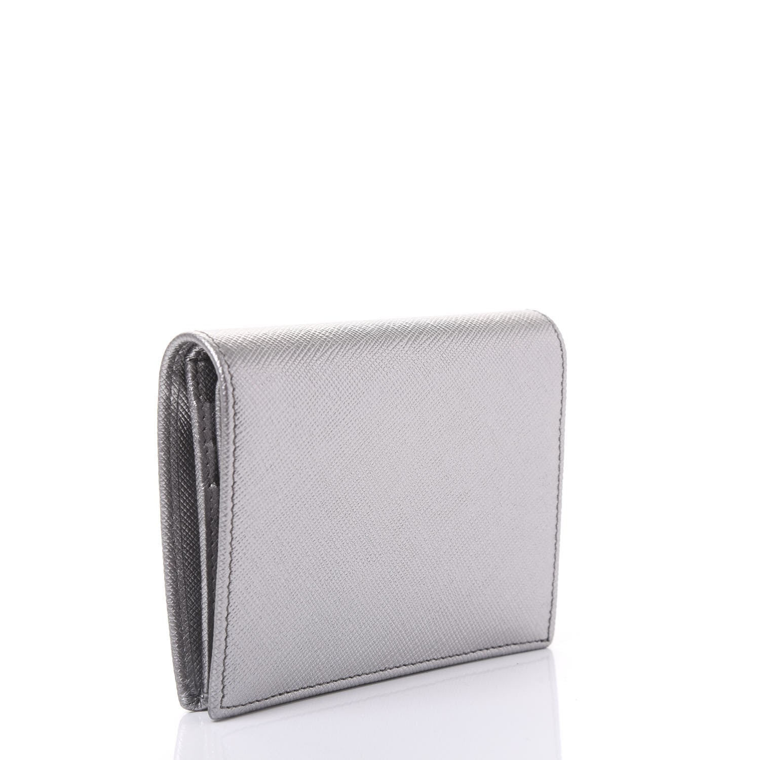 Prada Metallic Saffiano Metal Bi-Fold Wallet Silver 3 of 10