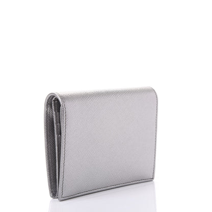 Prada Metallic Saffiano Metal Bi-Fold Wallet Silver 3 of 10