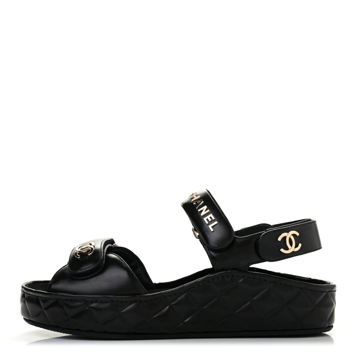 Shiny Calfskin Logo Platform Sandals 39 Black