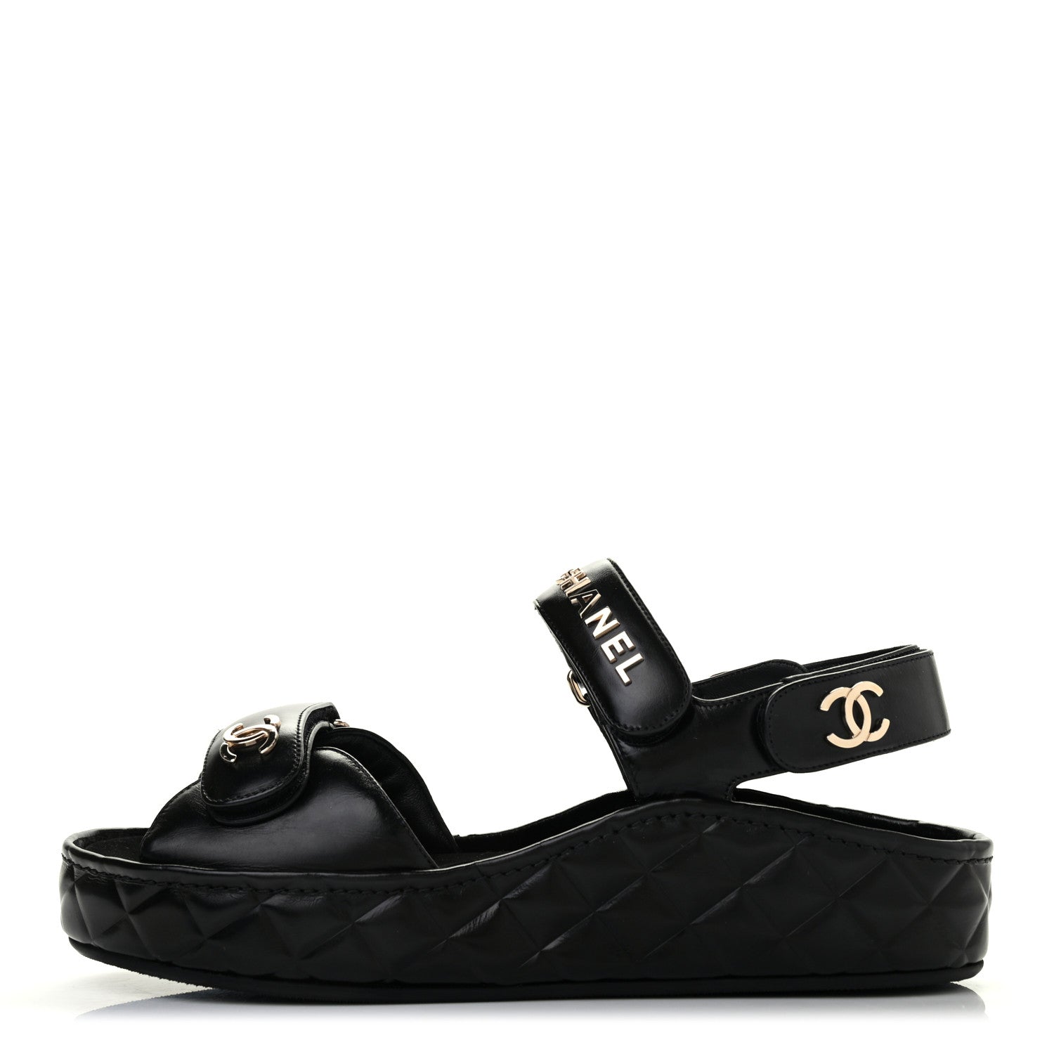 Chanel Shiny Calfskin Logo Platform Sandals 39 Black 1 of 6