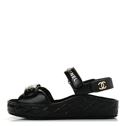 Chanel Shiny Calfskin Logo Platform Sandals 39 Black 1 of 6