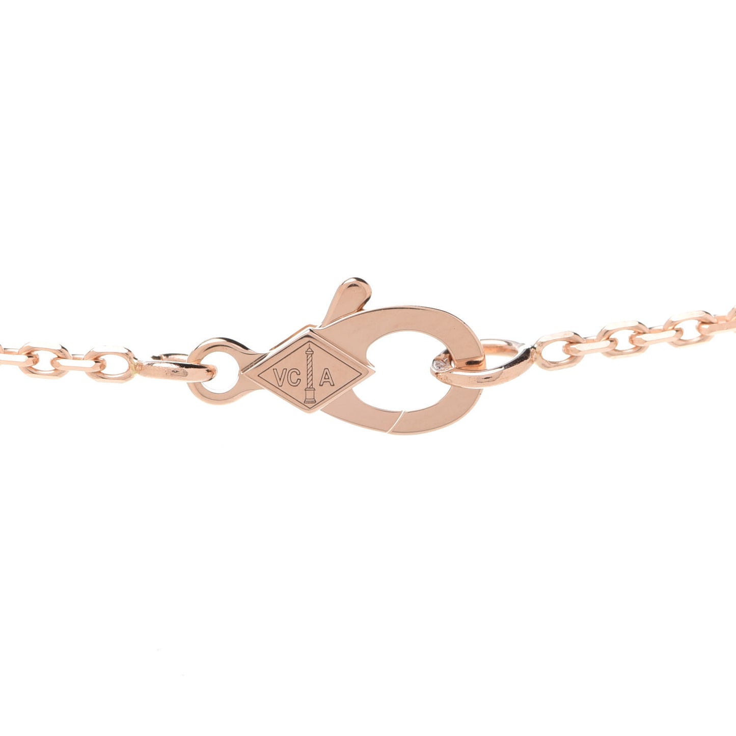 18K Rose Gold Diamond Rhodonite Vintage Alhambra Pendant Necklace
