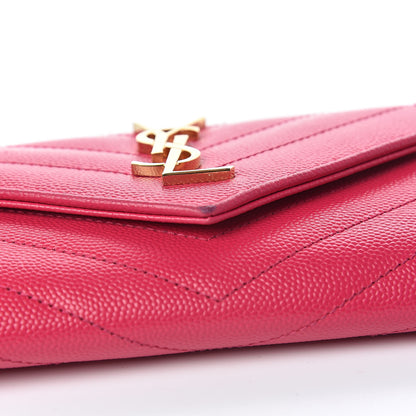 Saint Laurent Grain De Poudre Matelasse Chevron Small Monogram Envelope Wallet Bubblegum 9 of 11